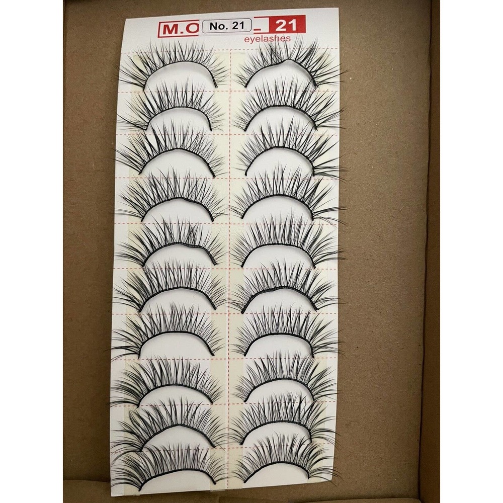 Fashion Eyelashes Black Reusable Wispy Strip Eyelashes Style No. 21 10 Pairs